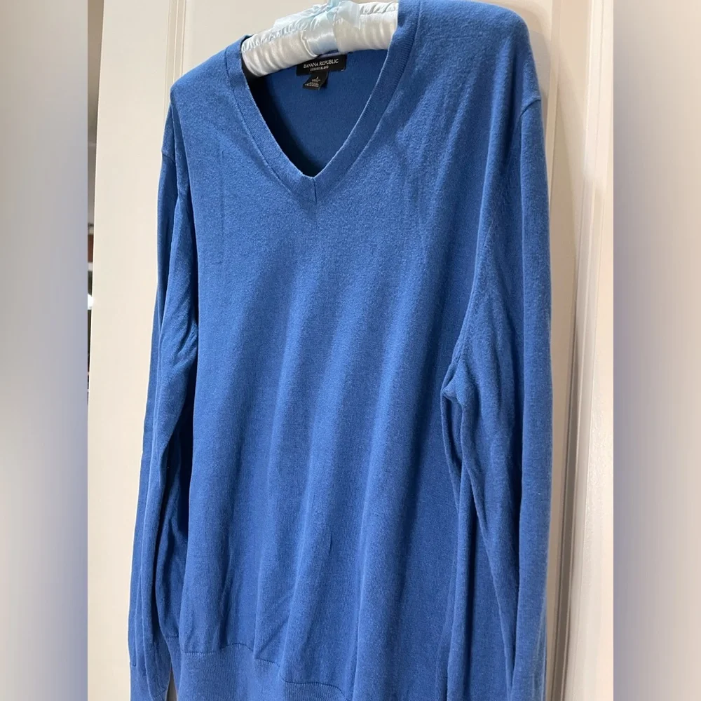 Banana Republic Blue Silk Cashmere & Cotton Men’s V-Neck Sweater Size Large
